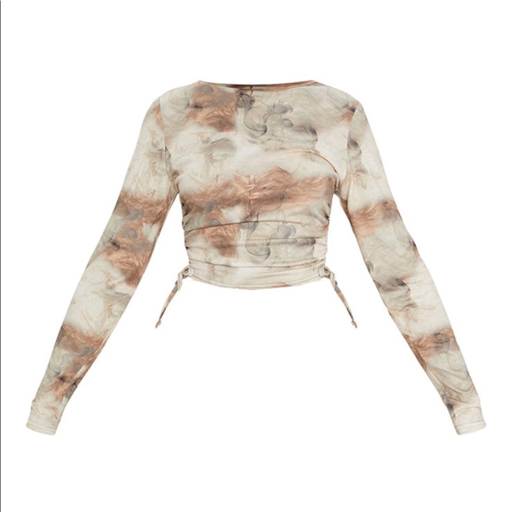Beige with design long sleeve soft top shirt